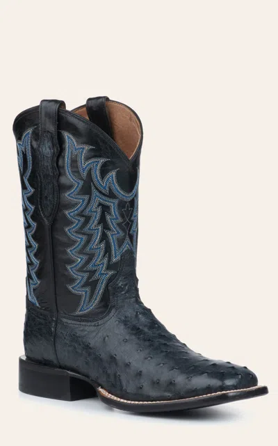 Tony Lama Men's Gray Full Quill Ostrich And Midnight Black Wide Square Toe Exotic Cowboy Boots In Multi
