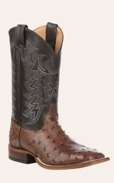 Tony Lama Men's Kango Tobacco And Chocolate Full Quill Ostrich Wide Square Toe Exotic Cowboy Boot In Brown