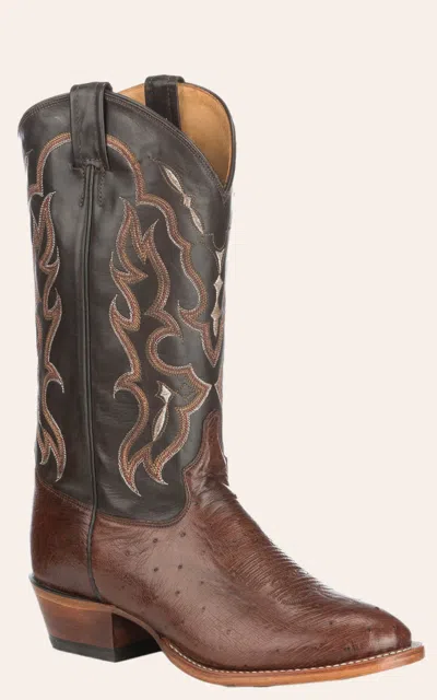 Tony Lama Men's Kango Tobacco Smooth Ostrich Round Toe Exotic Cowboy Boots In Black