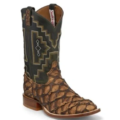 Pre-owned Tony Lama ® Men's Leviathan Piraruca Chocolate Brown Western Boots 6082