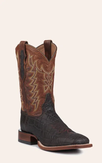 Tony Lama Men's Nicotine Vintage Elephant And Brown Wide Square Toe Exotic Cowboy Boots