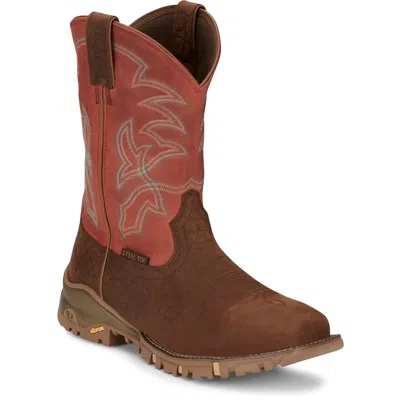 TONY LAMA MEN'S ROUSTABOUT STEEL TOE WATERPROOF WORK BOOT - WIDE IN CHESTNUT