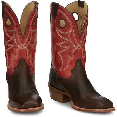 Pre-owned Tony Lama Men's Sa2010 Ronan 11" Brown Square Toe Stockman Heel Western Boots