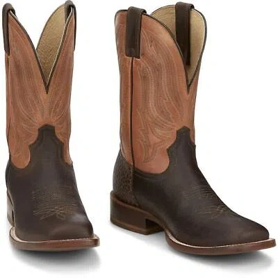 Pre-owned Tony Lama Men's Sa2012 Asher 11" Dark Brown Square Toe Block Heel Western Boots In Dark (brown)