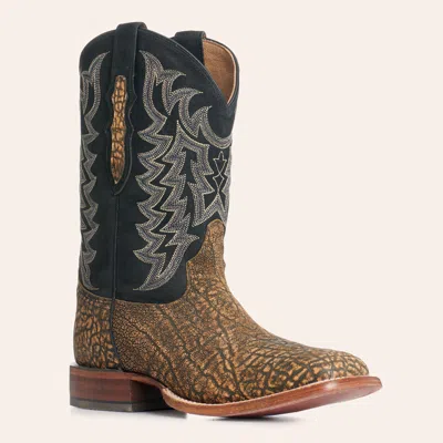 Tony Lama Men's Saddle Brown Elephant And Black Wide Square Toe Exotic Cowboy Boots In Multi