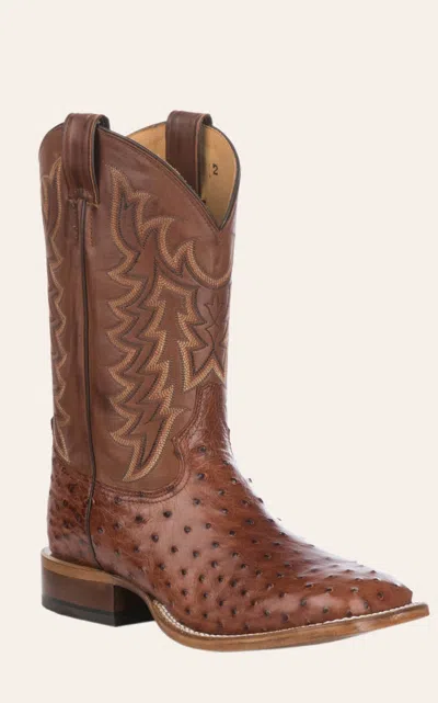 Tony Lama Men's Tan And Brandy Full Quill Ostrich Wide Square Toe Exotic Cowboy Boot In Brown