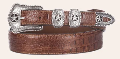 Tony Lama Men's Tan Country Crocodile Print With Silver Star Detailing Western Belt In Brown