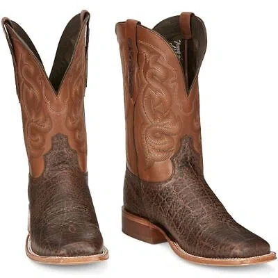 Pre-owned Tony Lama Men's Tl3019 Rowel 11" Clay Brown Wide Square Toe Western Cowboy Boots In Clay Brown (brown)