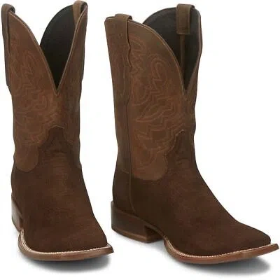 Pre-owned Tony Lama Men's Tl3025 Tucson 11" Brown Square Toe Block Heel Western Boots