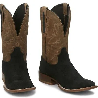 Pre-owned Tony Lama Men's Tl3026 Tucson 11" Black Square Toe Block Heel Western Boots