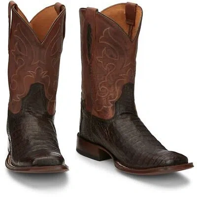Pre-owned Tony Lama Men's Tl5251 Canyon 11" Brown Caiman Belly Tail Sq Toe Western Boots