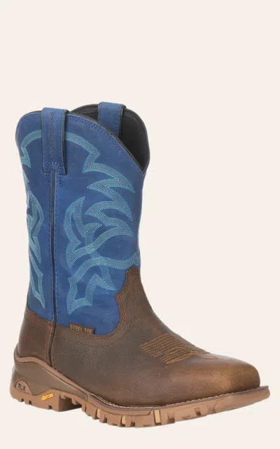 Tony Lama Men's Tlx Tan And Blue Square Steel Toe Work Boot In Brown