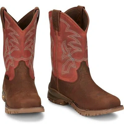 Pre-owned Tony Lama Men's Tw5007 Roustabout 11" Brown Steel Toe Waterproof Eh Work Boots In Chestnut (brown)