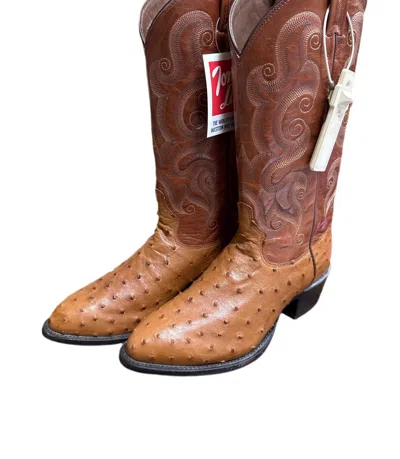 Tony Lama Men's Western Full Quill Ostrich Boots In Brown