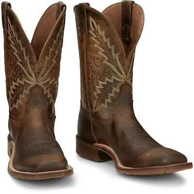 Pre-owned Tony Lama Men's Xt5104 Bowie 11" Oak (brown) Sq Toe Stockman Heel Western Boots