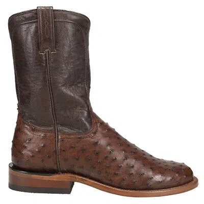 Pre-owned Tony Lama Monterey Ostrich Round Toe Cowboy Mens Brown Dress Boots Ep3575
