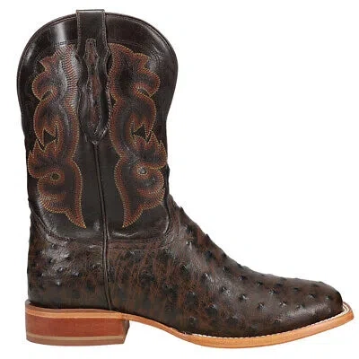 Pre-owned Tony Lama Moore Ostrich Square Toe Cowboy Mens Brown Casual Boots Tl5354