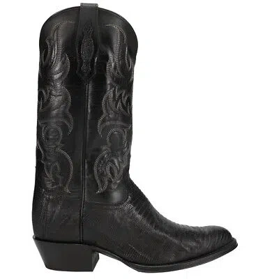 Pre-owned Tony Lama Nacogdoches Lizard Round Toe Cowboy Mens Black Western Cowboy Boots T