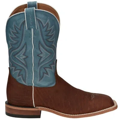 Pre-owned Tony Lama Pecan Bison Square Toe Cowboy Mens Blue, Brown Casual Boots 7955