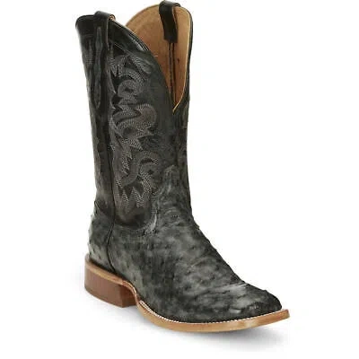 Pre-owned Tony Lama Quaid 11" Wide Square Toe Men's Boot In Grey/royal Blue/ostrich