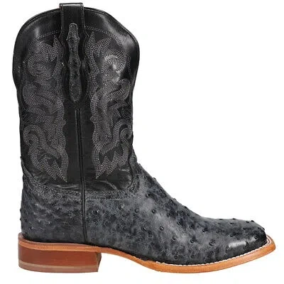 Pre-owned Tony Lama Quaid Ostrich Square Toe Cowboy Mens Grey Casual Boots Tl5355 In Gray