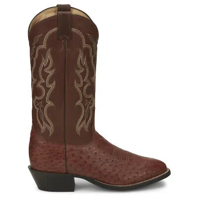 Pre-owned Tony Lama Tiberius Ostrich Round Toe Cowboy Mens Brown Casual Boots O6081