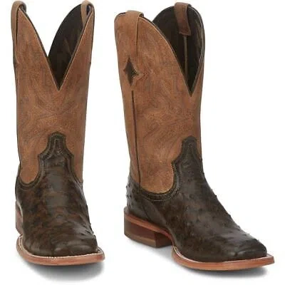 Pre-owned Tony Lama Women's Tl5405 Tori 11" Brown Full Quill Ostrich Sq Toe Western Boots In Golden (brown)