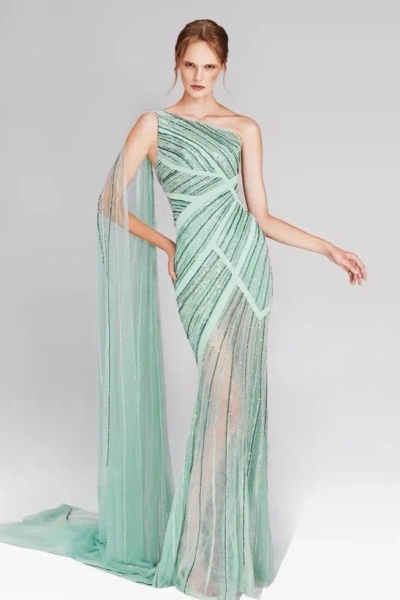 Tony Ward Asymmetric Cape Gown In Multi