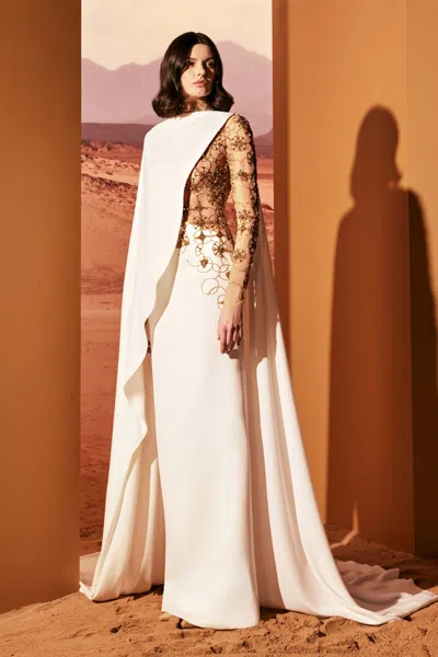 Tony Ward Asymmetrical Crepe Draped Gown In Multi