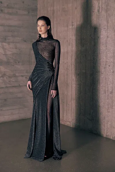 Tony Ward Asymmetrical Crystal Mesh Gown In Multi