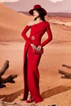 Tony Ward Asymmetrical Sleeved Crepe Gown In Multi