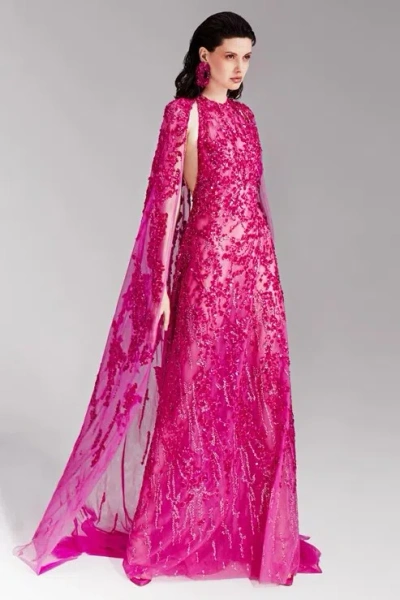 Tony Ward Beaded Fitted Gown In Multi