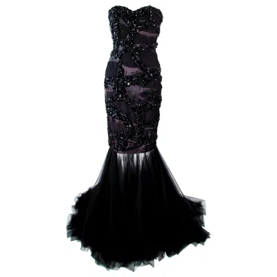 Pre-owned Tony Ward Black Beaded & Sequin Mesh Detachable Gown Size 4