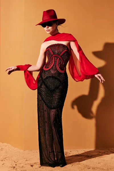 Tony Ward Bodice Corset Tulle Gown In Multi