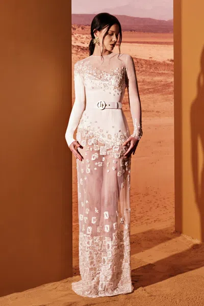 Tony Ward Crepe And Tulle Illusion Gown In Multi