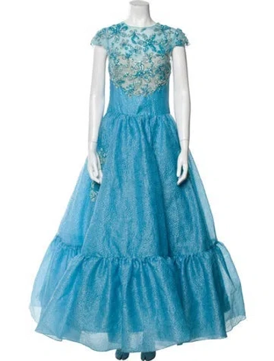 Pre-owned Tony Ward Crew Neck Long Dress In Blue