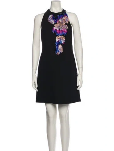 Pre-owned Tony Ward Crew Neck Mini Dress In Black