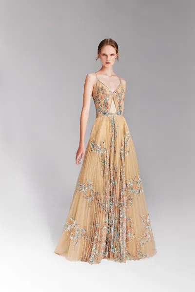 Tony Ward Cut-out Pleated Gown In Multi