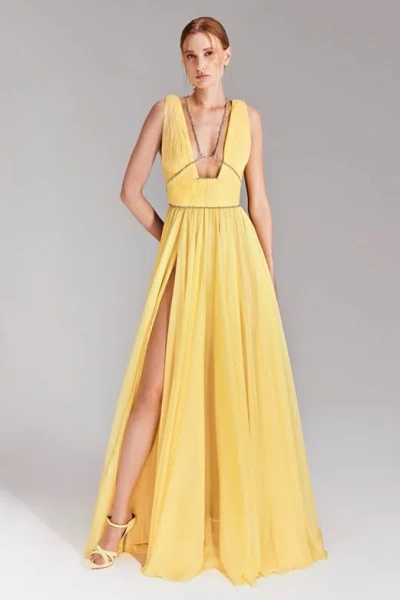 Tony Ward Deep-v Chiffon Gown In Multi