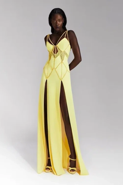 Tony Ward Double Slit Lace Gown In Multi