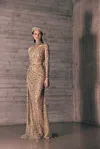 Tony Ward Draped Asymmetric Crystal Mesh Gown In Multi