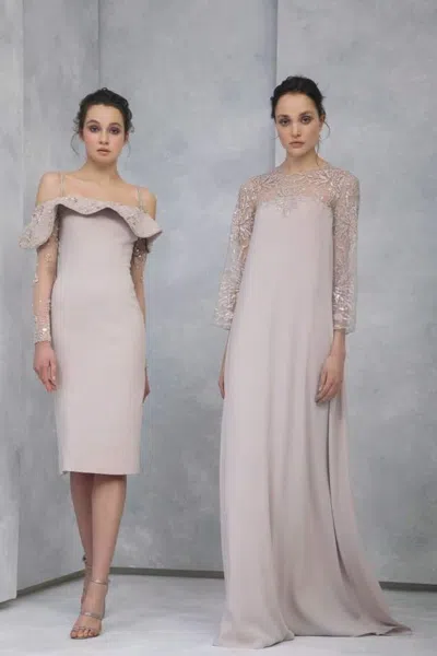 Tony Ward Embroidered Crepe Caftan Gown In Gray