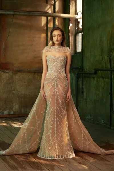 Tony Ward Embroidered Heart -gown In Gold