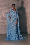 Tony Ward Embroidered Tulle Gown With Matching Cape In Multi