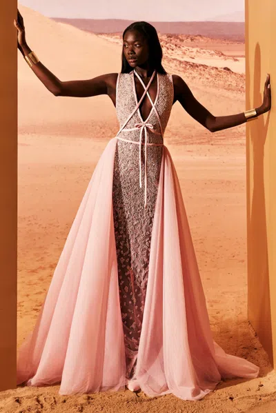 Tony Ward Embroidered Tulle Overskirt Gown In Multi