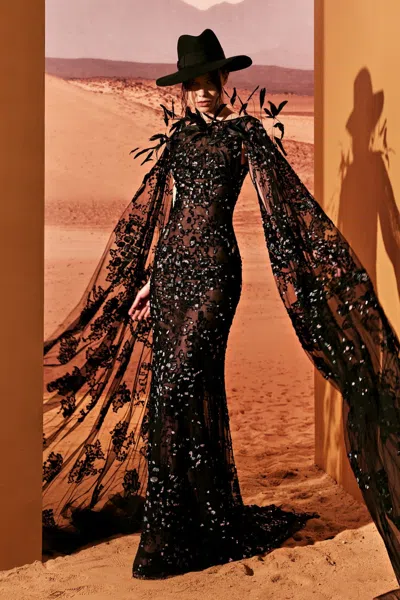 Tony Ward Feather And Pearl Tulle Gown In Multi