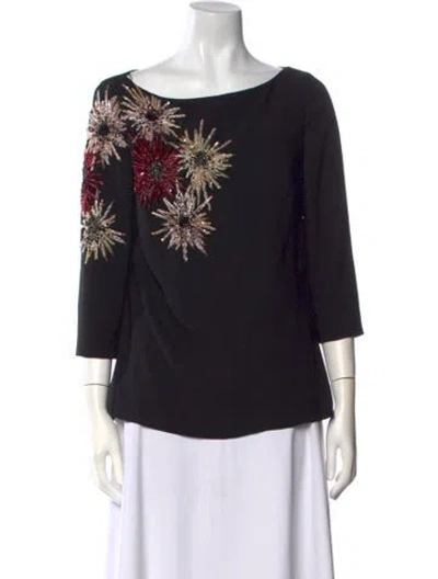 Pre-owned Tony Ward Floral Print Scoop Neck Blouse In Black