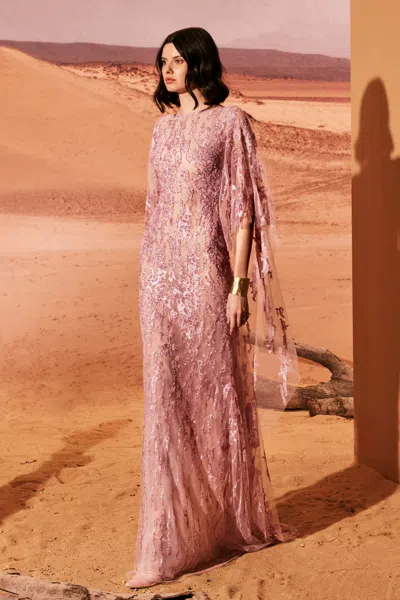 Tony Ward Fully Beaded Abstract Gown In Multi