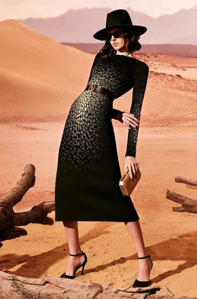 Tony Ward Gold Knitted Midi Dress In Multi