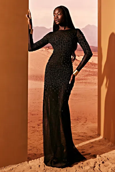 Tony Ward Long Sleeve Crocodile Motif Gown In Multi